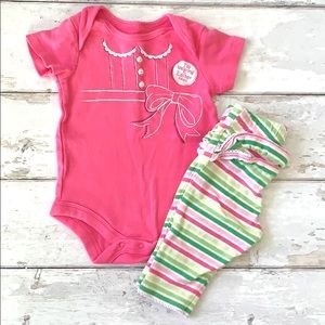 Old Navy 3-6m Baby Girl Easter Outfit Onesie Pants Pink Green Stripes 3m 6m